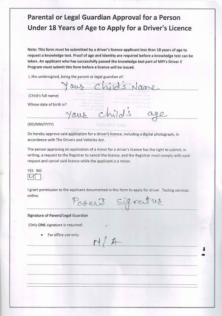 Parent Consent Form A For Learners License