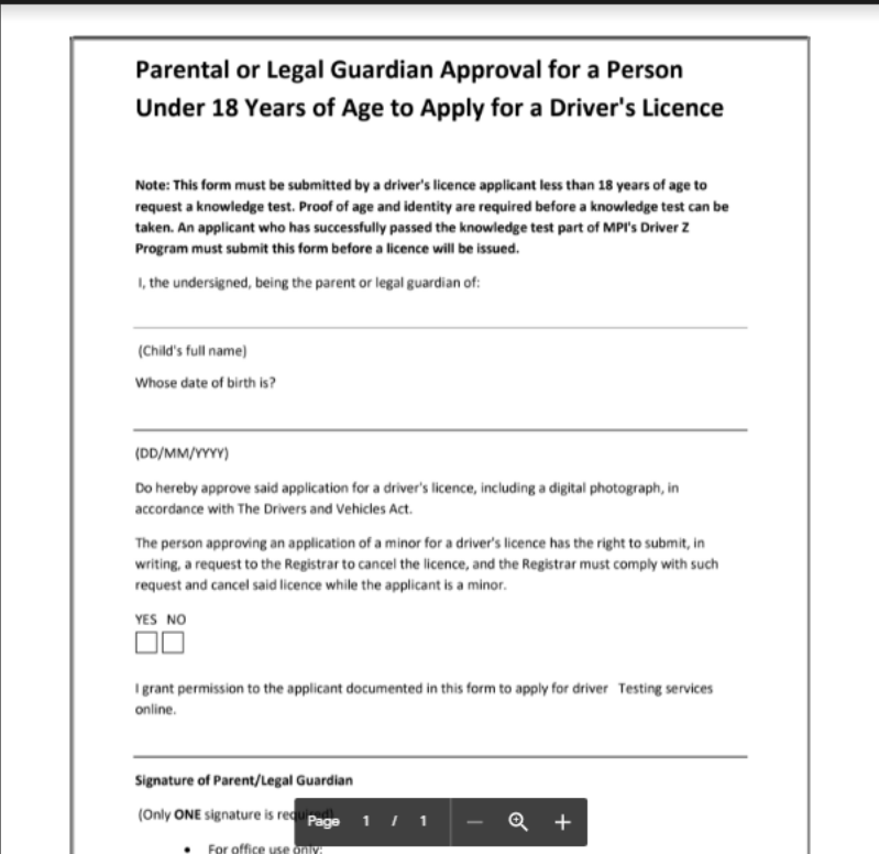 Parent Consent Form A For Learners License Under 18