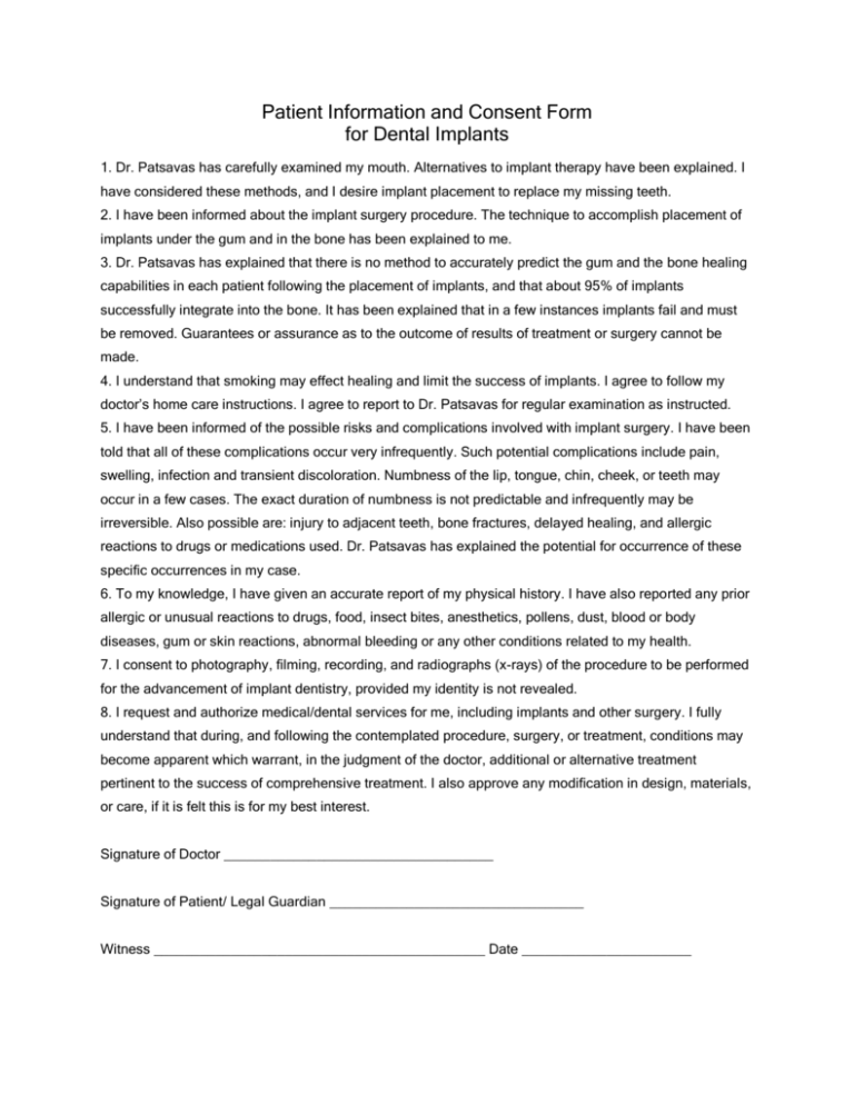 Implant Patient Information And Consent Form