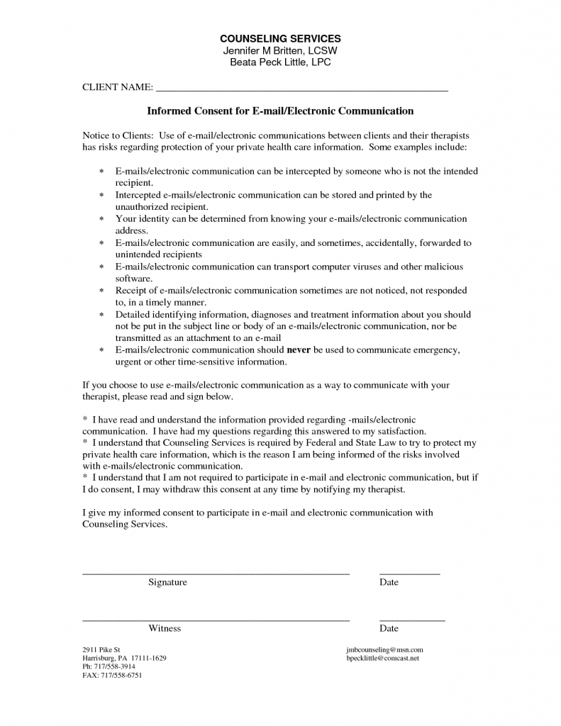 Professional Counseling Informed Consent Form California