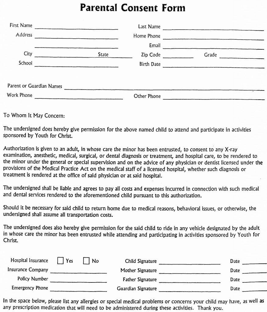 Parent Consent Form For Work