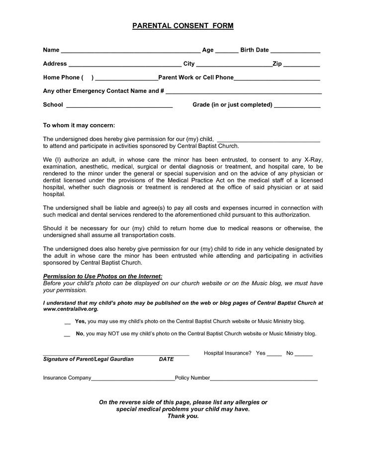 Parent Consent Form For Work