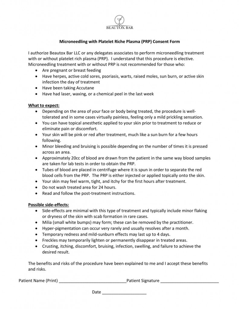 Consent Form For Prp Procedure