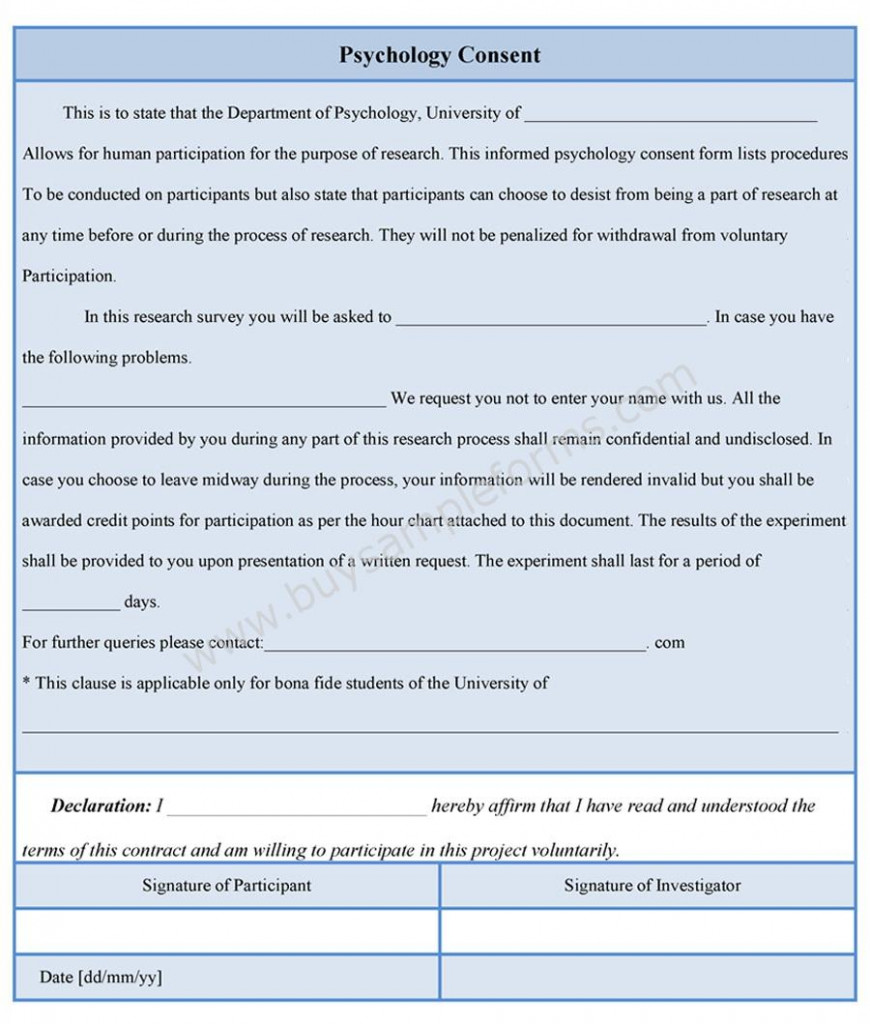 Psychology Research Consent Form