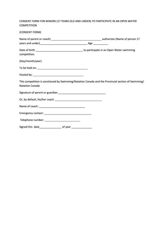 Swimming Pool Consent Form
