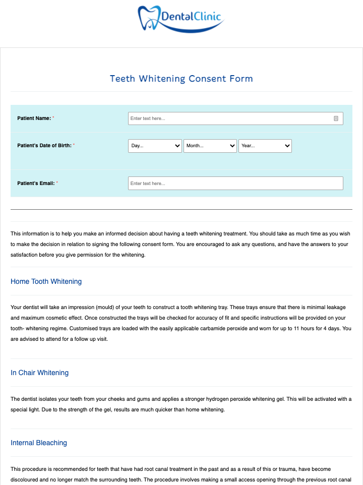 Consent Form For Teeth Whitening