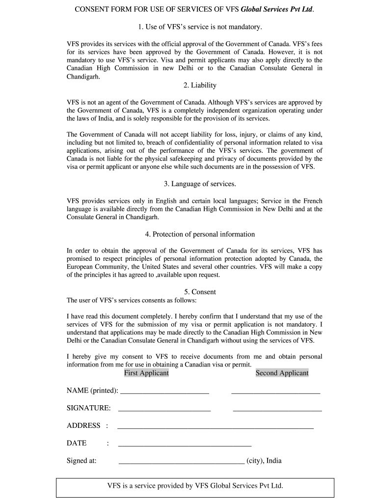 Canada Visa Consent Form Sample