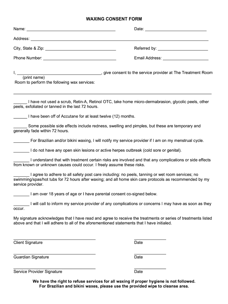 Waxing Consent Form Template