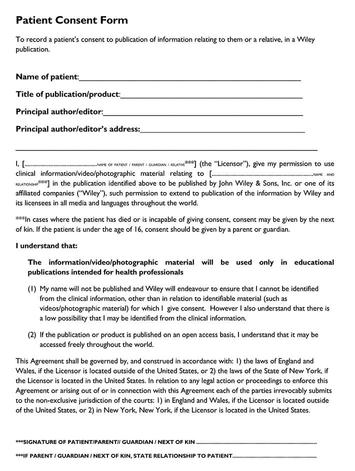 Consent Form Sample For Patient