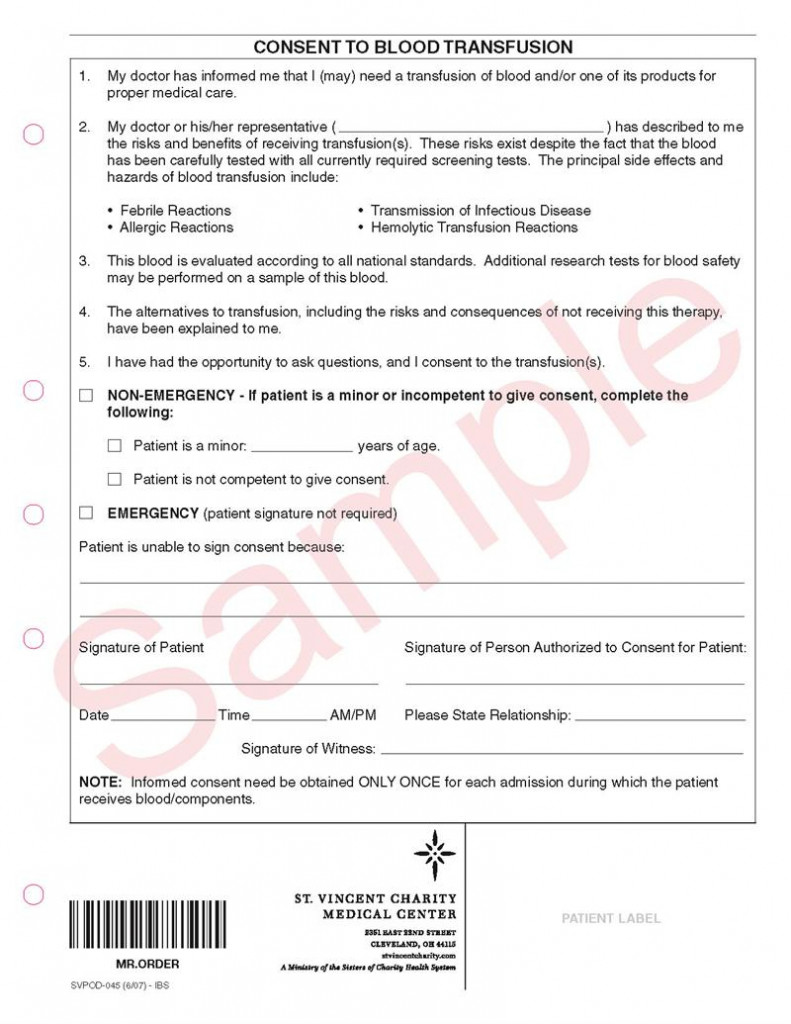 Informed Consent Form For Blood Transfusion
