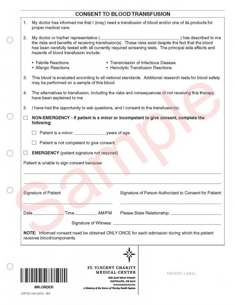 Printable Blood Transfusion Consent Form Printable Forms Free Online