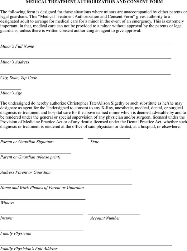 Medical Consent Form For Adults