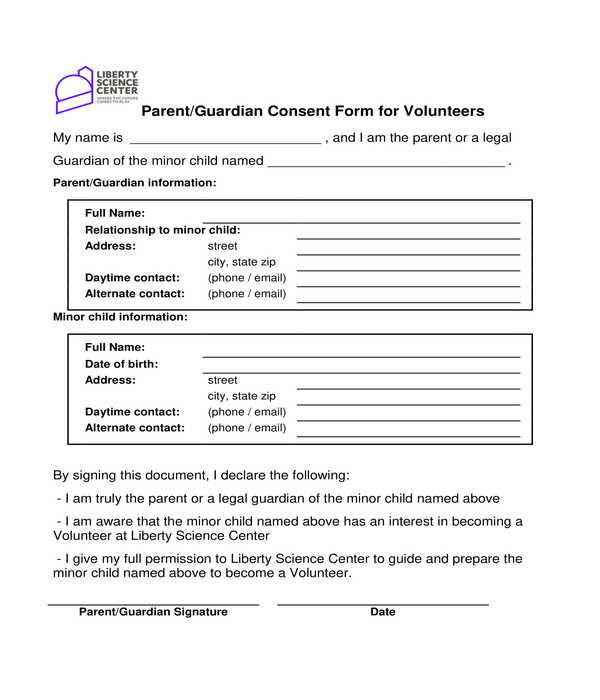 Parent Guardian Consent Form For Minors For Driver's Licence