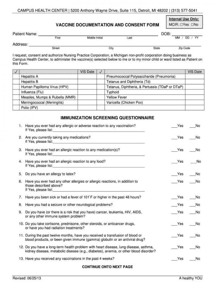 Cdc Flu VACcine Consent Form 2019 2020 Printable Consent Form