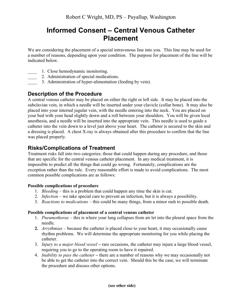 Central Line Consent Form Printable Consent Form