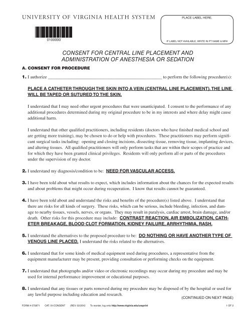 Central Line Consent Form