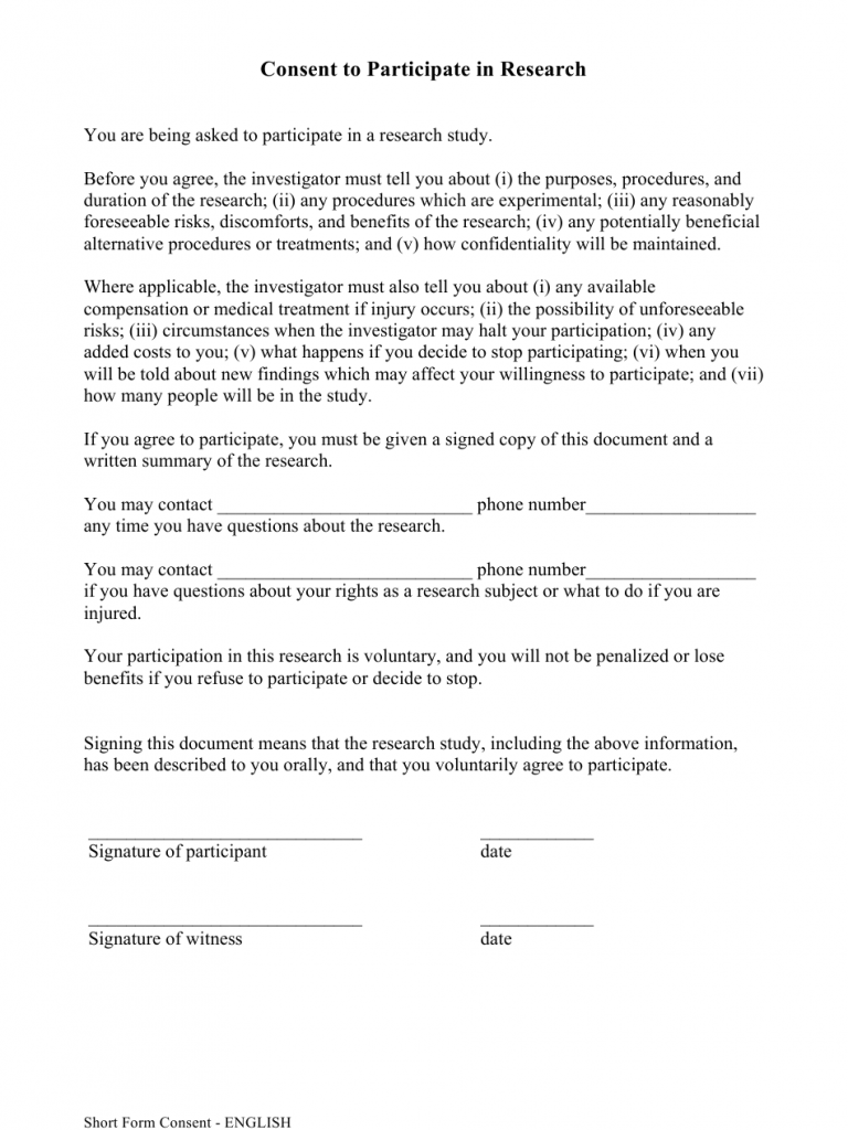 Consent Form To Participate In A Research Study