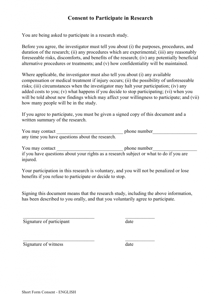 Research Consent Form For Minors