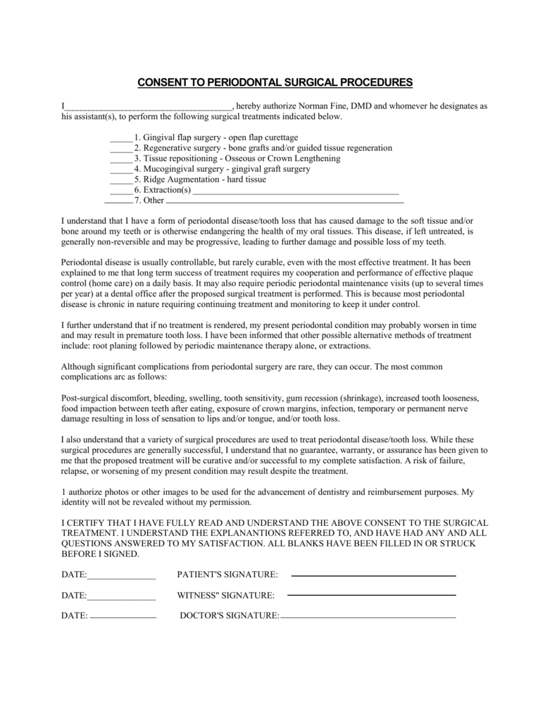Periodontal Surgery Consent Form