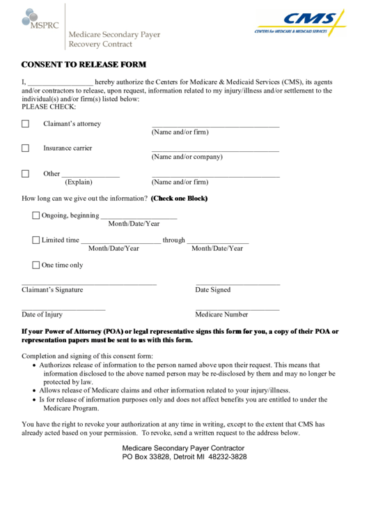 Cms Consent To Release Form Printable Consent Form