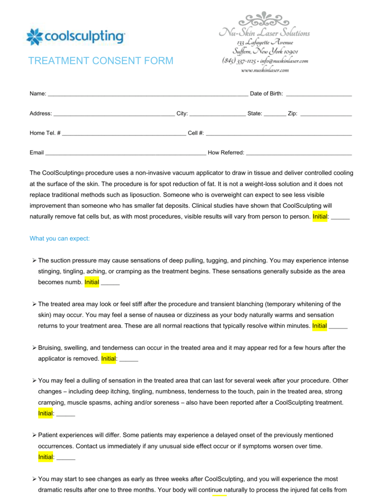 Coolsculpting Consent Form