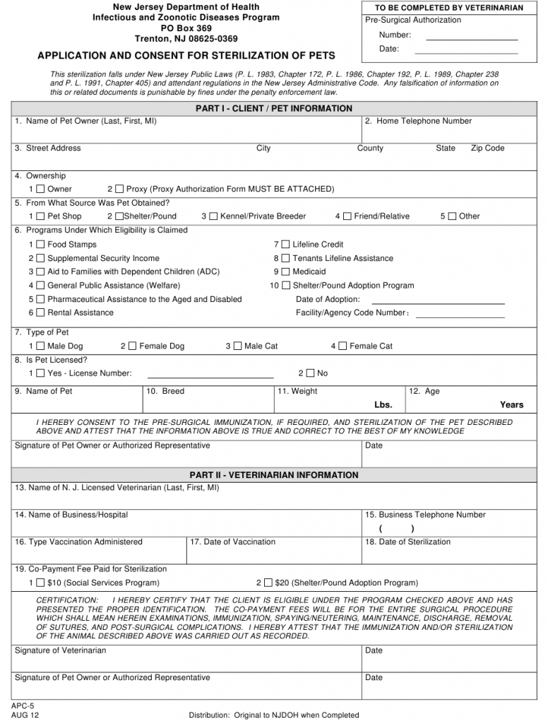 Application For Sterilization Operation And Consent Form