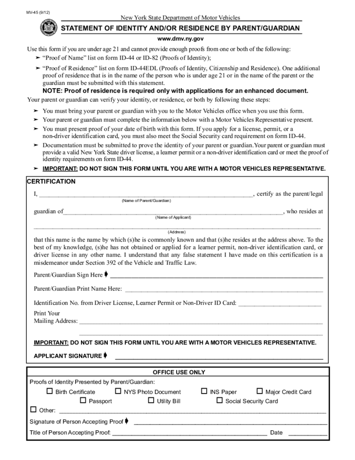 Dmv Parent Consent Form New York