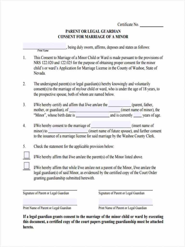 Marriage Parental Consent Form