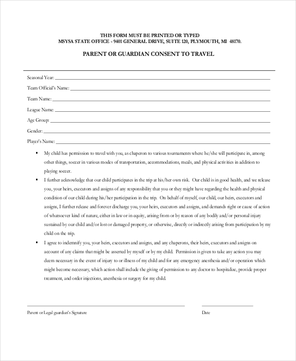 Parental Consent Form For Travel With Grandparents