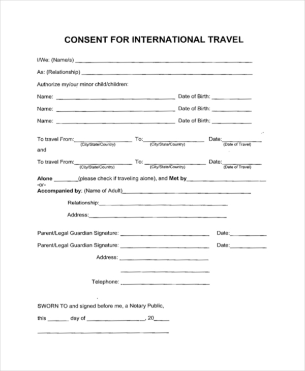 Child Travel Consent Form International
