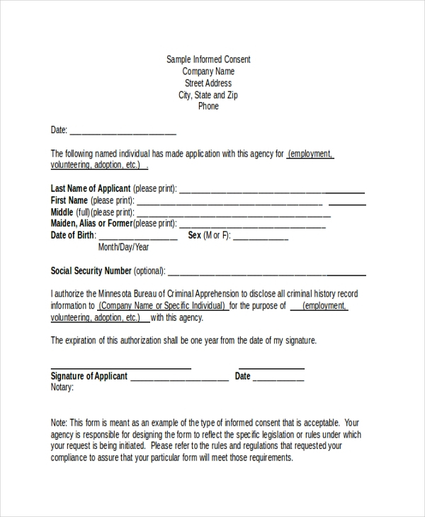 General Informed Consent Form Printable Consent Form