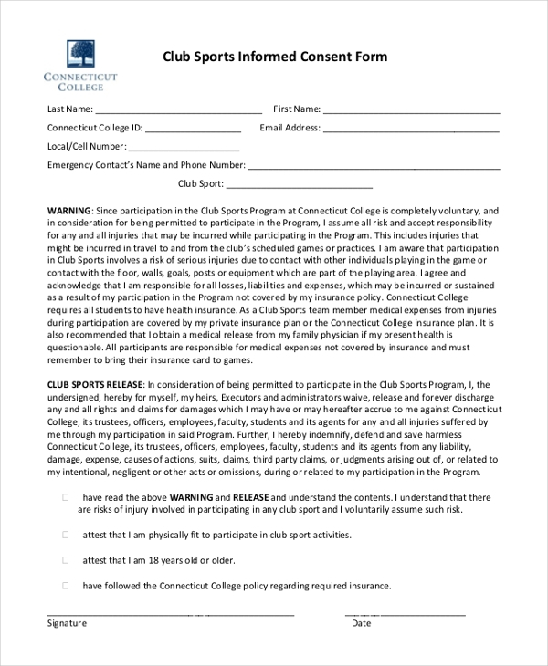 Sports Consent Form