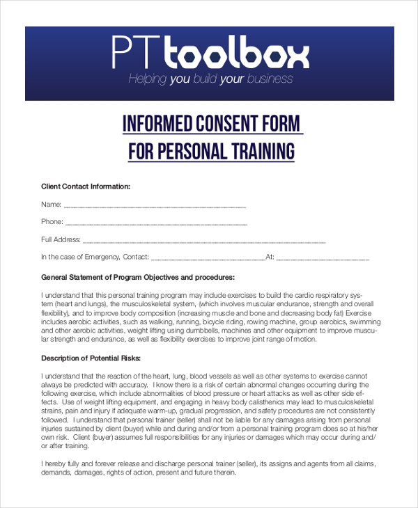 Informed Consent Form Personal Training