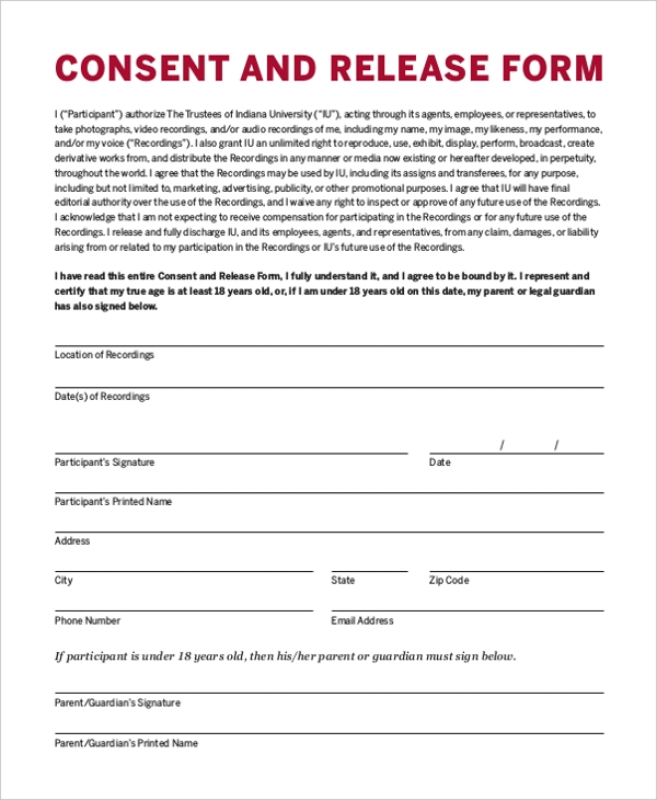 Consent And Release Form