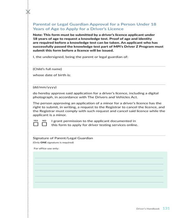 Parents Consent Form For Driving Licence