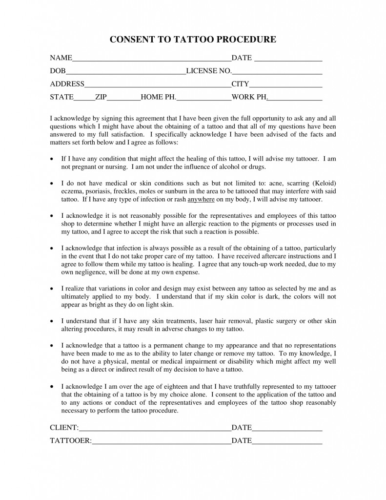 Pdf Printable Tattoo Consent Form