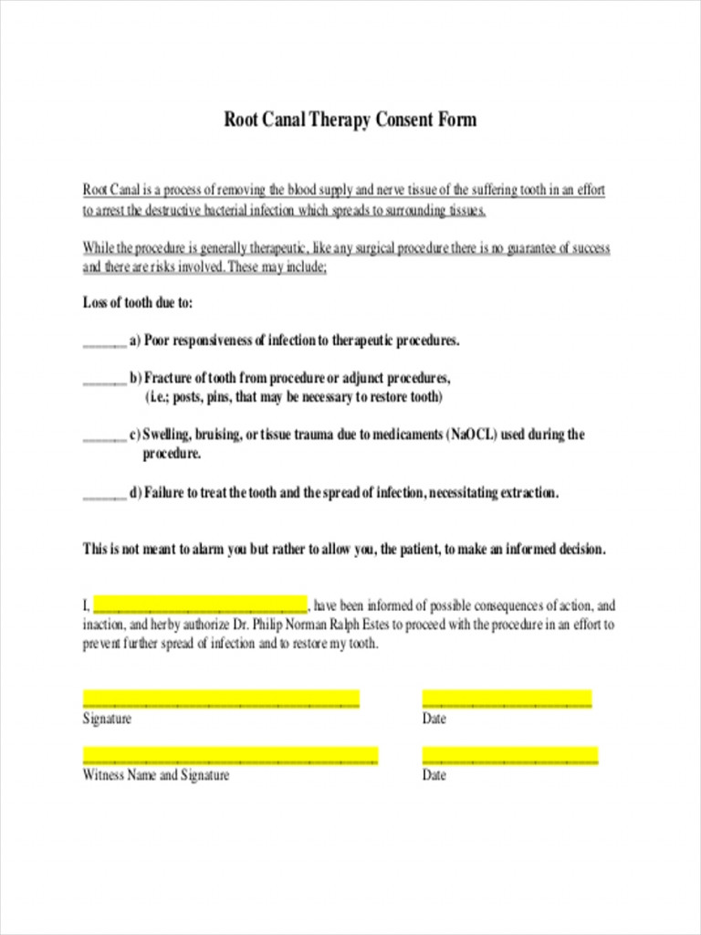 Root Canal Treatment Consent Form