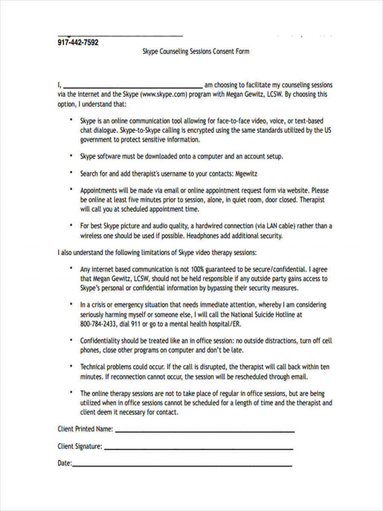 Counselling Informed Consent Form Canada Printable Consent Form