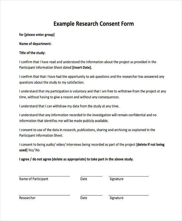 Consent Form Format For Research
