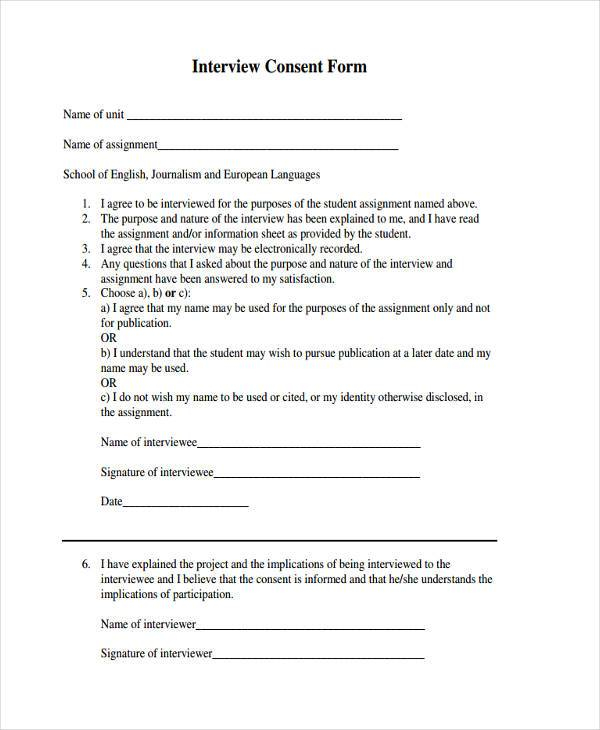 Interview Consent Form Journalism