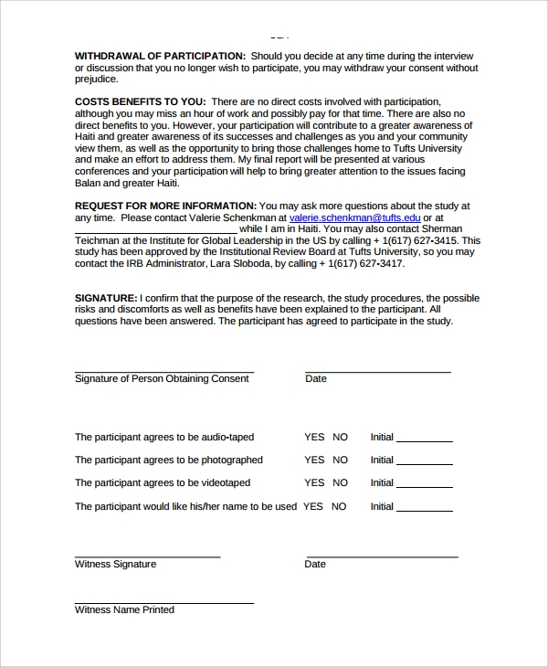 Consent Form For Quantitative Research