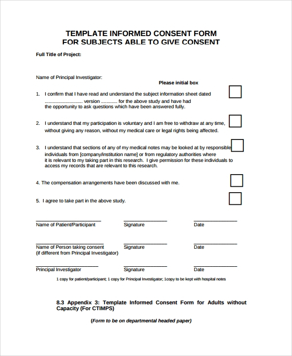 Example Of A Consent Form For Research Study