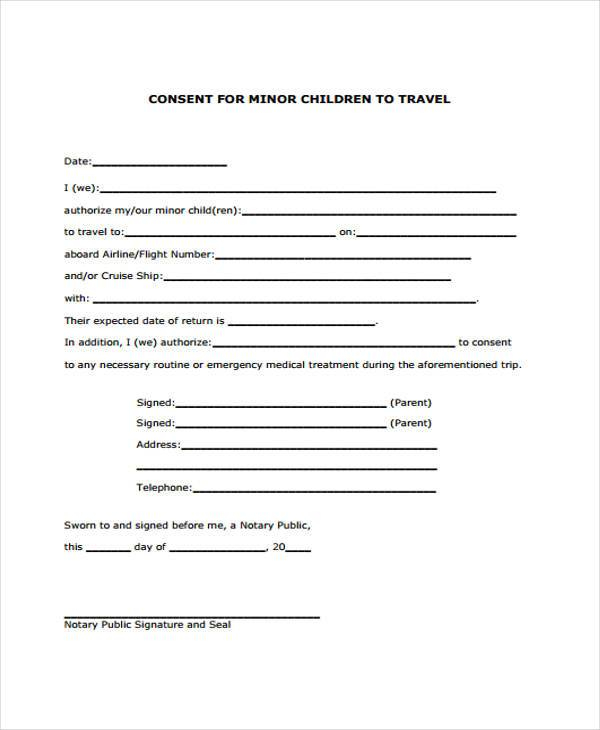 Sample Child Travel Consent Form