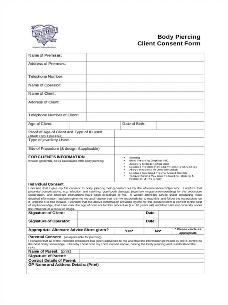 Piercing Consent Form Printable Consent Form