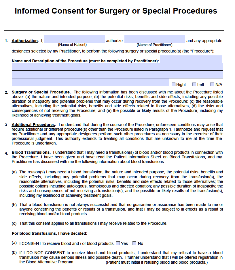 Surgery Consent Form For Patients