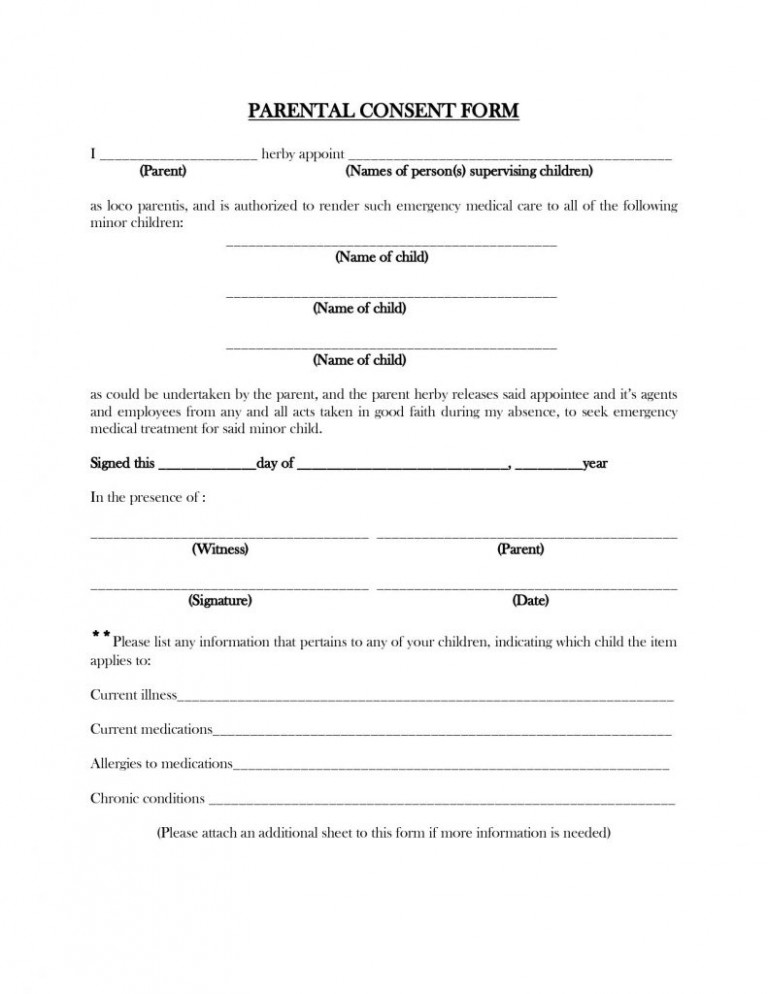 child travel consent form with one parent template | Printable Consent Form