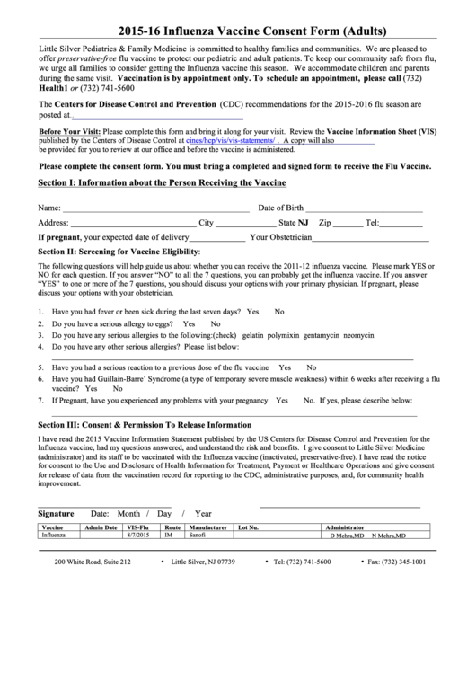 VACcine Consent Form For Adults