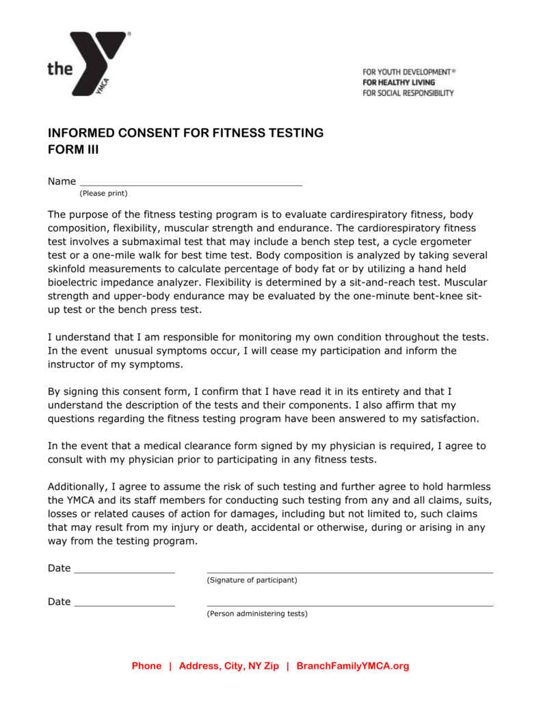 Consent Form For Fitness Testing