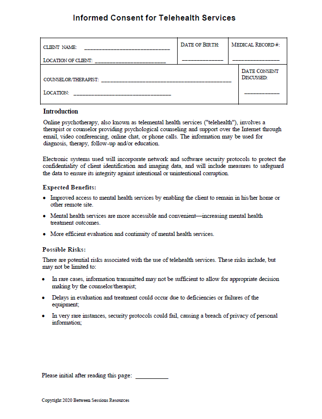 Counselling Informed Consent Form Canada