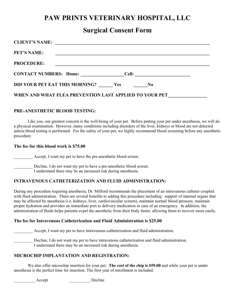 Veterinary Consent Form Template